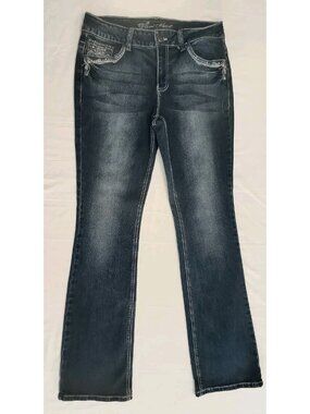 Women Wired Heart Bootcut Leg Denim Jeans Contrast Stitch Embroidered Beaded 31